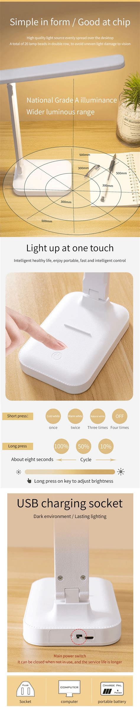 Светодиодная настольная лампа с плавной регулировкой яркости | AliExpress