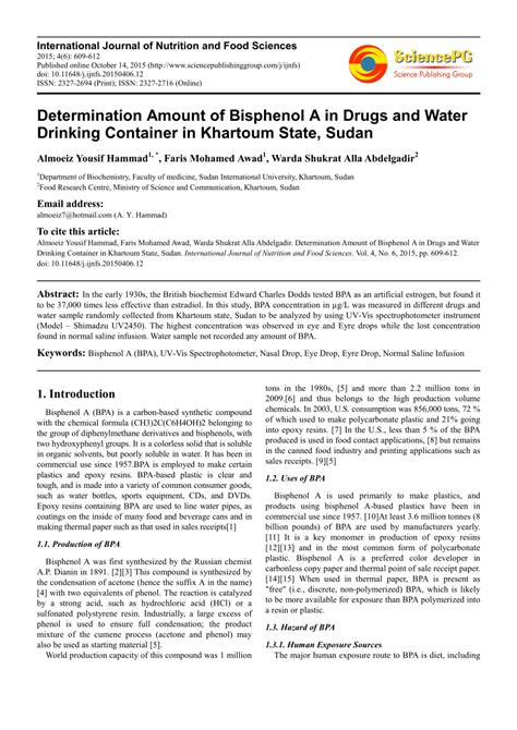 PDF Determination Amount Of Bisphenol A In Drugs And Water Drinking