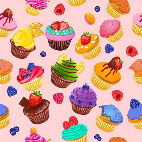 Premium Vector Cupcakes Seamless Pattern Festive Muffins With