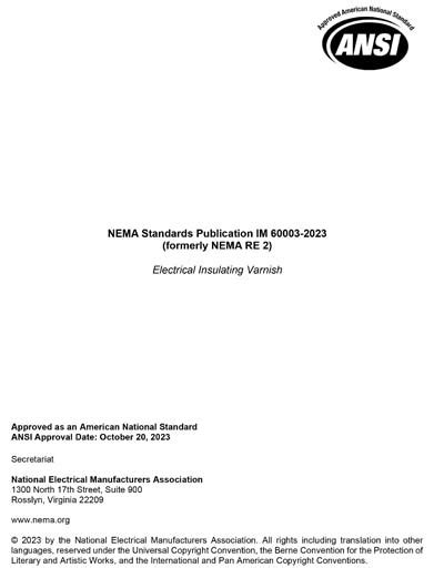 ANSI/NEMA IM 60003-2023 - Electrical Insulating Varnish