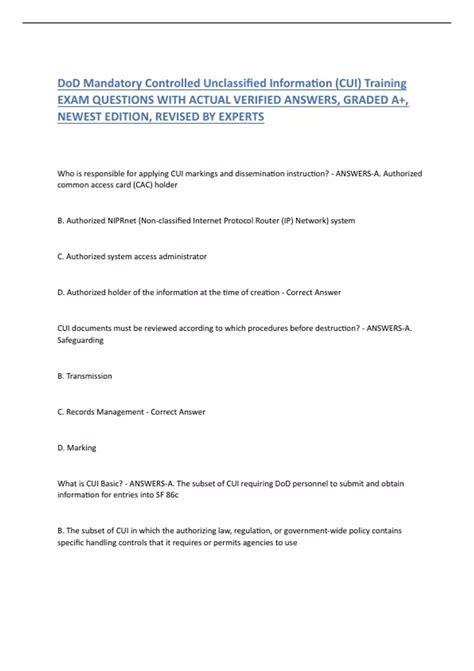 DoD Mandatory Controlled Unclassified Information (CUI) Training EXAM