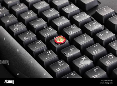 Painful Typing Pin On Keyboard Close Up Stock Photo Alamy