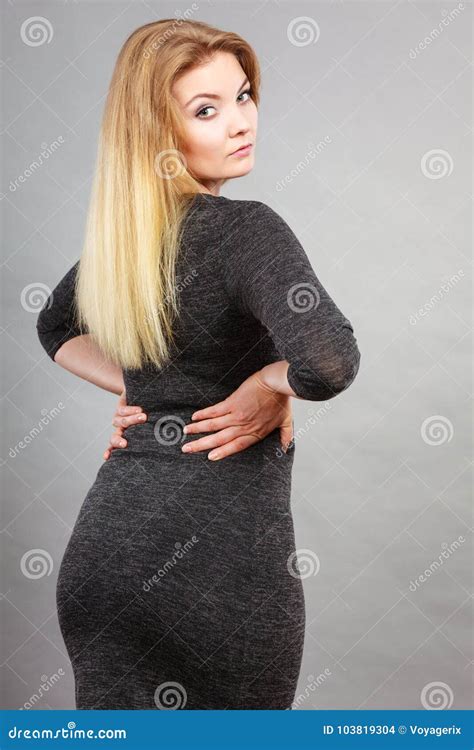 Attractive Blonde Woman Wearing Tight Black Dress Stock Photo Image Of Attractive Dark