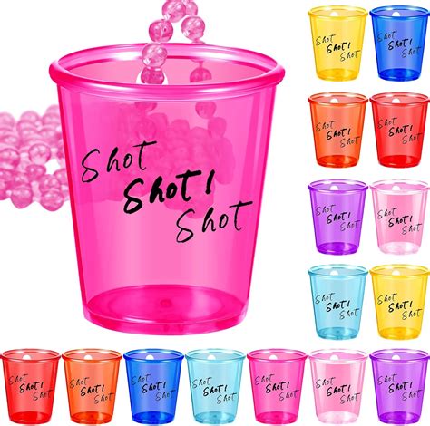 Hillban 24 Pcs Shot Glass On Necklace Colorful Shot Glass Hot Pink Bachelorette