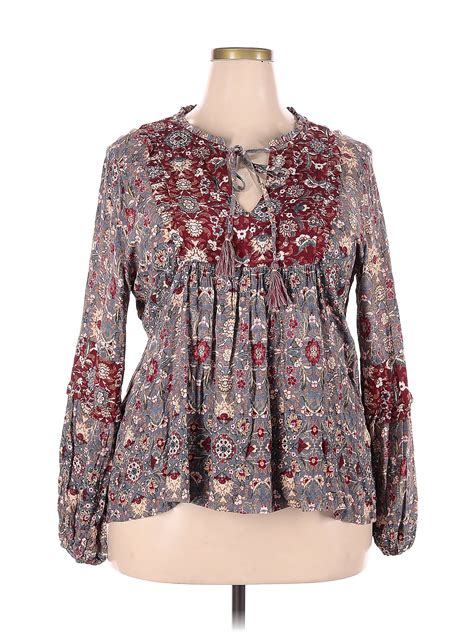 Knox Rose Rayon Paisley Multi Color Burgundy Long Sleeve Blouse