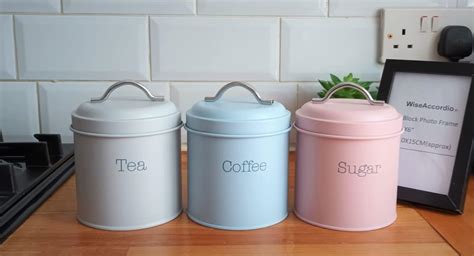 Wiseaccordio® Set Of 3 Pastels Matt Finish Canisters Tea Coffee Sugar