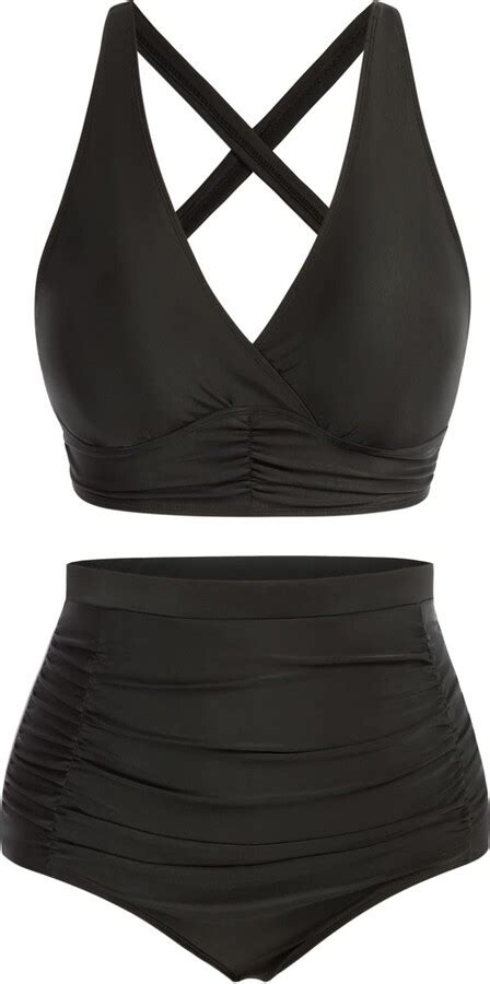 Hanna Nikole Women S Plus Size Tummy Control Bikini Sets Ruched Bikini Bottom Black 14 Plus