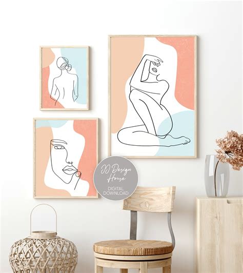 Line Body Art Abstract Nude Woman Piece Wall Art Pastel Etsy