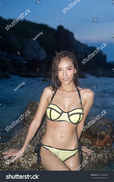 Sexy Asian Woman Yellow Bikini Two Stock Photo 729499459 Shutterstock