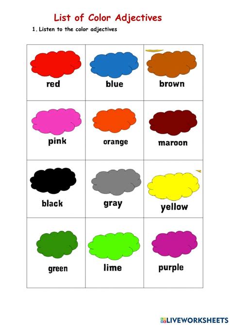 Color Adjectives Interactive Worksheet Live Worksheets