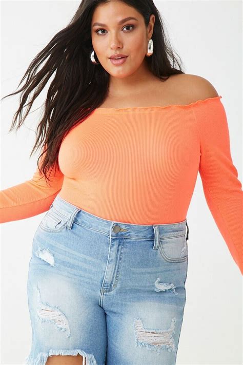 Plus Size Ribbed Off The Shoulder Bodysuit