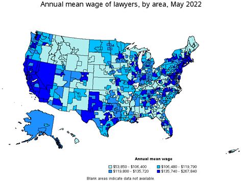 Map Of Annual Mean Wages Of Lawyers By Area May 2022