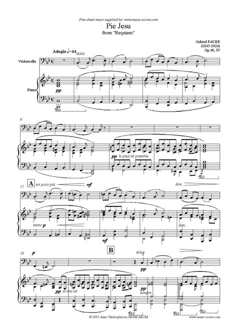 Faure Op 48 Pie Jesu from Fauré Requiem Cello Piano classical sheet music