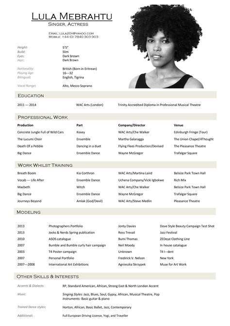 Theatrical Resume Template Word In Acting Resume Template