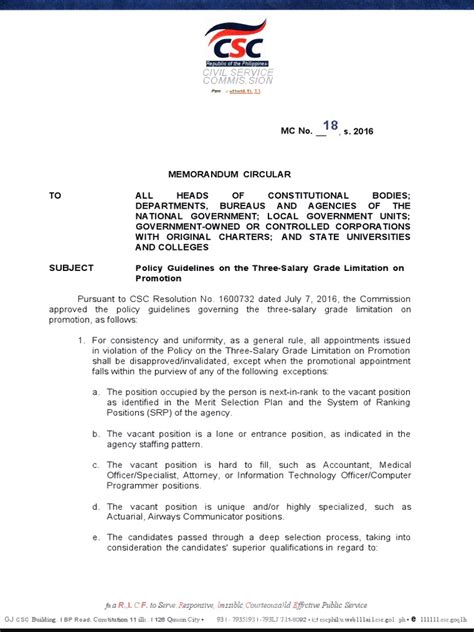 csc resolution number   employment evaluation