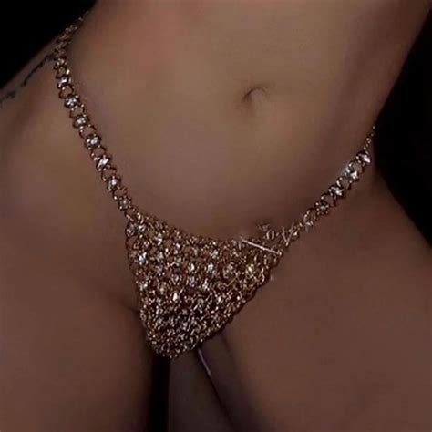 Simple Rhinestone Panties Thong Lingerie Sexy Adjustable G String Women Fashion Jewelry Body