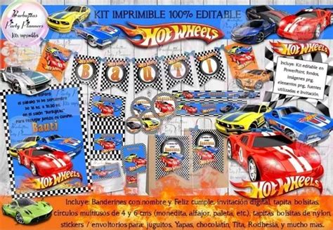 Kit Imprimible Candy Bar Hot Wheels 100 Editable Cuotas sin interés