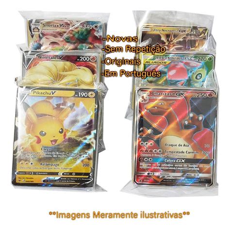 Kit 50 Cartinhas Pokémon 1 Gx v vmax Carta Brilhante Parcelamento