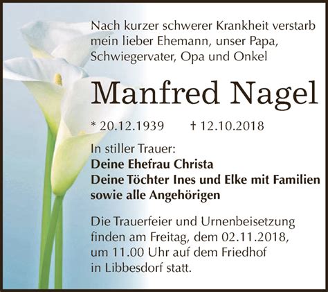 Traueranzeigen Von Manfred Nagel Abschied Nehmen De