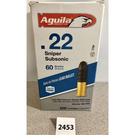 Ammo 500x Aguila 22 Lr 60gr Sniper Subsonic 950 Fps