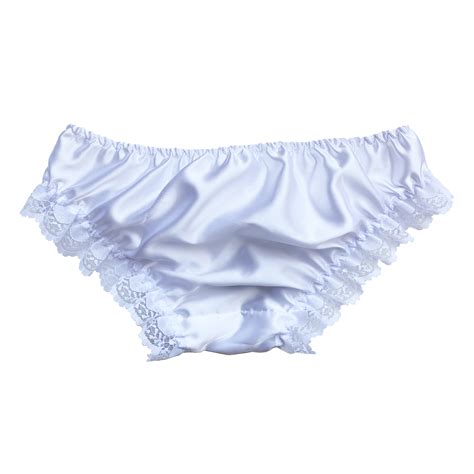 White Satin Lace Sissy Full Frilly Panties Bikini Knicker Underwear