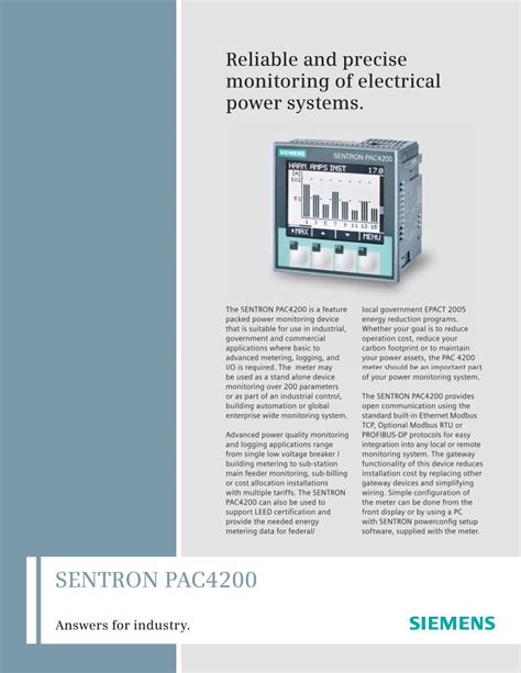 PDF SENTRON PAC4200 W3 Usa Siemens Standard Built In