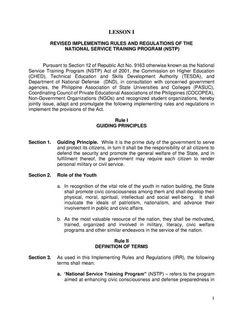 Nstp Module Softcopy Nstp Lesson I Revised Implementing Rules