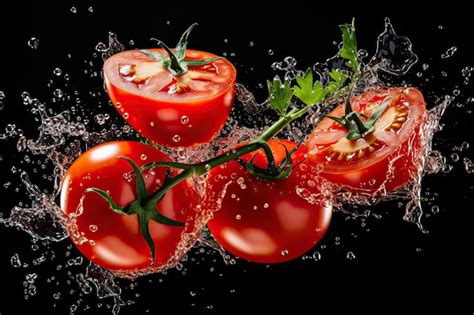 Premium Ai Image Delicious Tomato Halves Flying In The Air Isolated