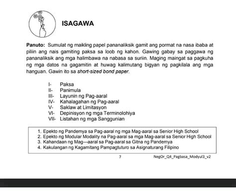 ISAGAWA Panuto Sumulat Ng Maikling Papel StudyX