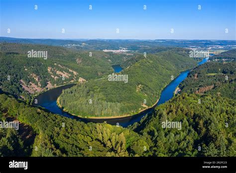 Aerial View Of The Saar Loop At Orscholz Saarland Germany Stock Photo