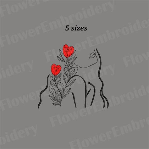 Girl With Flowers Machine Embroidery Designs Line Art Etsy