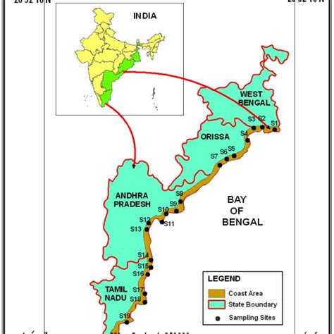 Geographic locations of East coast of India from where the soil samples ...