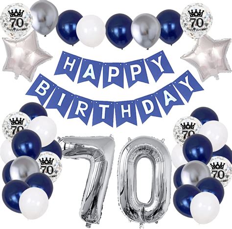 Buy 70th Birthday Decoration For Men Navy Blue Silver Birthday Party