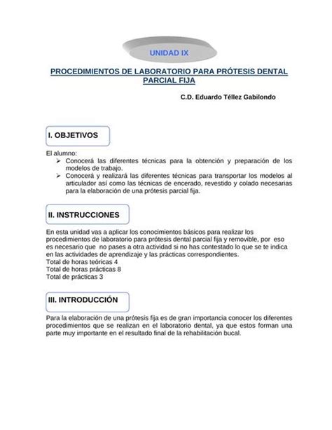 Procedimientos De Laboratorio Para Prótesis Dental Parcial Fija