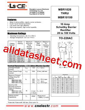 MBR1020 Datasheet PDF Shanghai Lunsure Electronic Tech