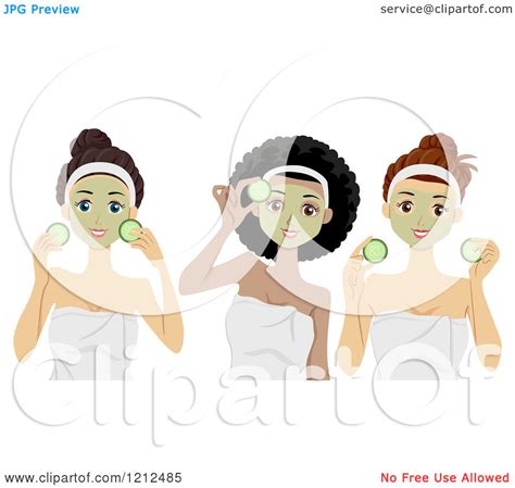 Cartoon of Diverse Women with Cucumber and Face Masks at the Spa ...