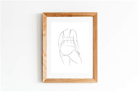 Get Naked Body Positive Line Art Female Figure Art Print Minimalist Wall Decor Printable Wall