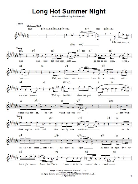 Long Hot Summer Night By Jimi Hendrix Easy Guitar Guitar Instructor