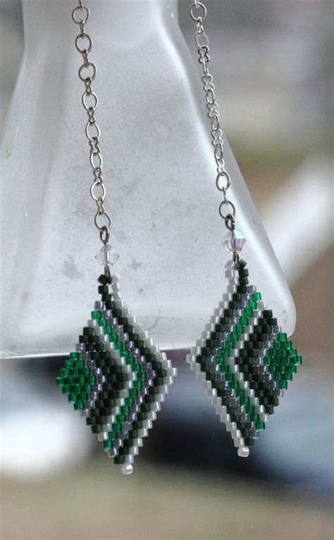 Brick Stitch Delicate Diamond Shaped Beadwork Dangle Earrings Etsy