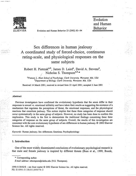 Pdf Sex Differences In Human Jealousy A Coordinated Study Of Forced