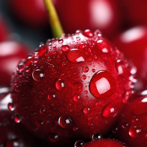 Premium Ai Image Cherries With Water Drops On Black Background Closeup