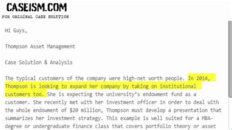 Thompson Asset Management Case Solution Analysis Caseism Youtube