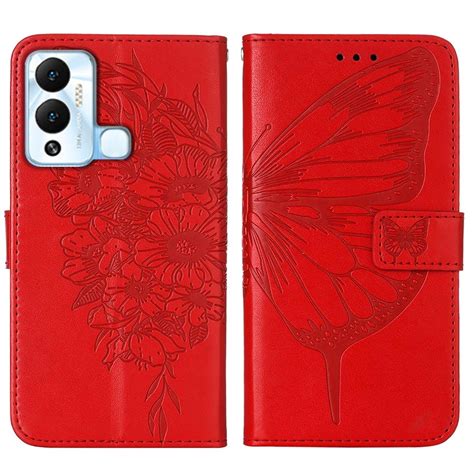 For Infinix Hot Play Hot Play NFC X C Embossed Butterfly Flip Leather Phone Case Red