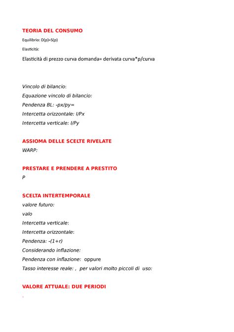 Formule Micro Primo Parziale Teoria Del Consumo Equilibrio D P S P