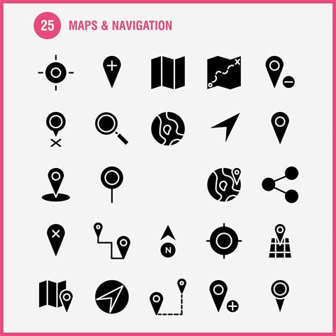 mappe e navigazione solido glifo icona imballare per progettisti e
