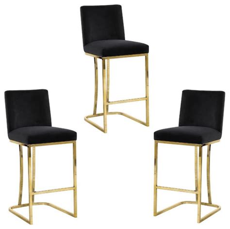 Home Square 2 Piece Velvet Counter Stool Set With Metal Base In Black Contemporary Bar