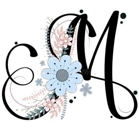 Alphabet Ornaments Letter M Floral Vector With Flowers And Leaves