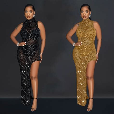 Fashionable Mesh Hot Diamond Sleeveless Dress