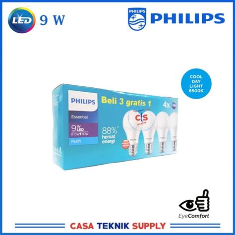 Jual Lampu Philips Essential Led 9W 6500K Putih Paket 3 Gratis 1 Di