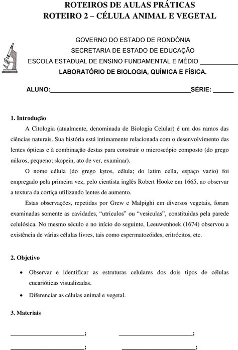 Roteiros De Aulas PrÁticas Roteiro 1 MicroscÓpio Óptico Pdf Free Download